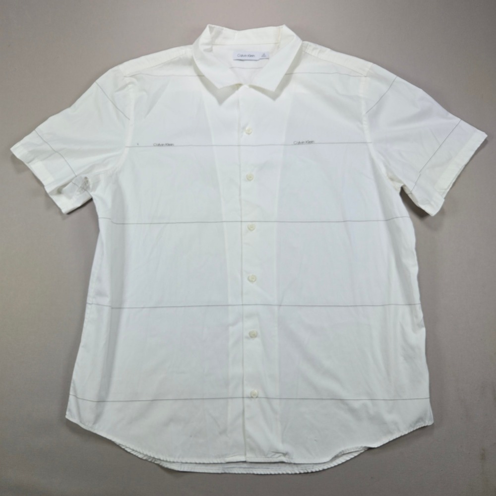 Calvin Klein Button Down Shirt Minimalist Pinstripe Logo White Mens Large L